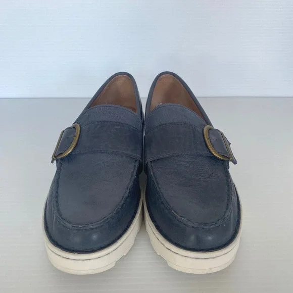 Born Contessa Navy Leather Buckle Platform Loafers Women Size 9 - Picture 2 of 11